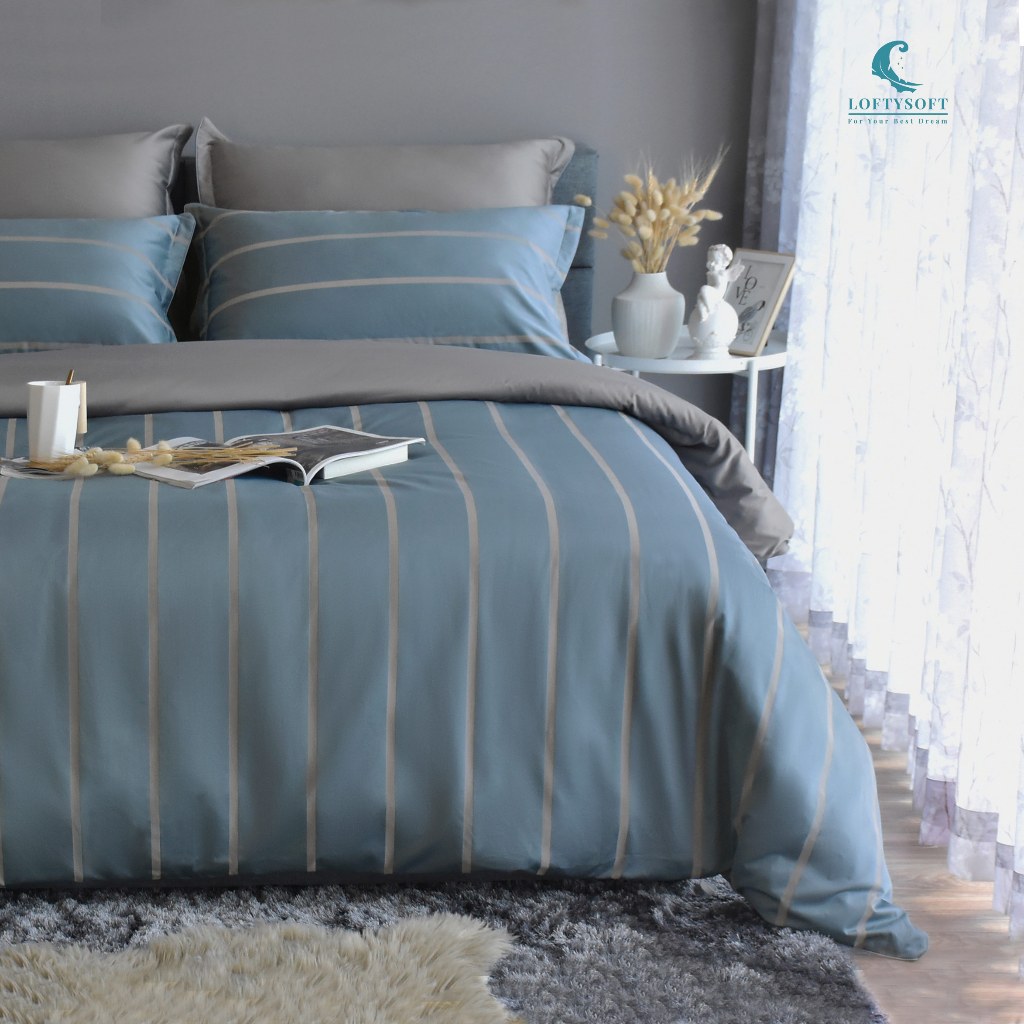 LOFTYSOFT ชุดผ้าปูที่นอน 6ฟุต KING, 5ฟุต QUEEN, 3.5ฟุต SINGLE Cotton Silk 550เส้นด้าย Charisma Collection - Morning Grey - รูปที่ 2