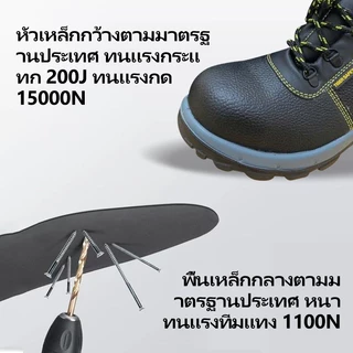 P01 รองเท้าเซฟตี้ รองเท้าหัวเหล็กพื้นเหล็ก หนังแท้ พื้น PU เบา สวย เซฟตี้ safety shoes Size:36-46