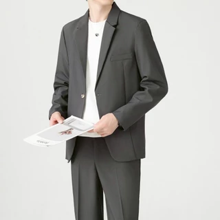 SUIT-M-02🍊(ขายยกเซ็ต) สูทผู้ชาย แขนยาวทรงสวย เซ็ตสูทแฟชั่น ใส่ทำงาน สีพื้น สไตล์เกาหลี เสื้อ+กางเกง🍊
