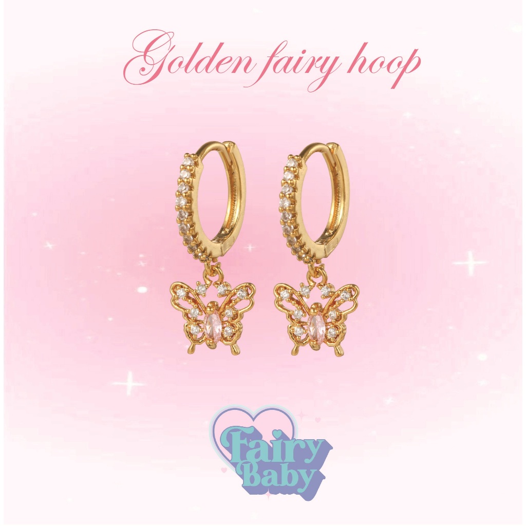 Fairybaby ต่างหูห่วง Golden Fairy Hoop ( 1 ชิ้น )  แฟชั่น สวย เก๋ ตุ้งติ้ง ผีเสื้อ สีทอง มาใหม่ 0.8 ยาว 6 mm (E2-045)
