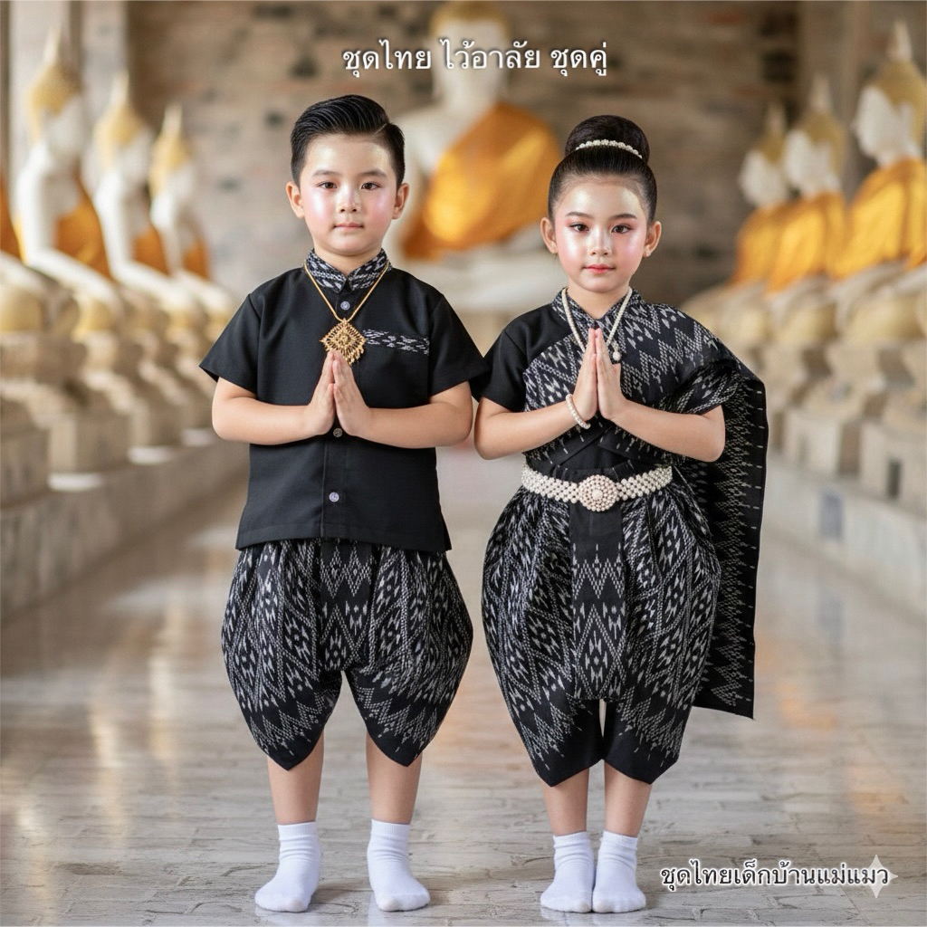ชุดไทยเด็กไว้อาลัยคู่ชายหญิง/ชุดไทยขาว-ดำคู่ชายหญิง/ชุดไทยสีสุภาพเด็กชายหญิง /ชุดไทยไว้ทุกข์