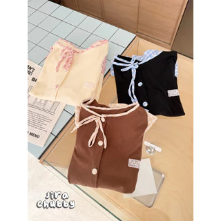 (ถูกสุด/มีส่งด่วน!⚡️) Meena Top🍪🍯💖 A251(JR) เสื้อคอกลมแต่งสก็อต งานผ้ายูนิโคล่ยืดเยอะนิ่มใส่สบาย แต่งสก็อตสาวอวบไซส์ใหญ่