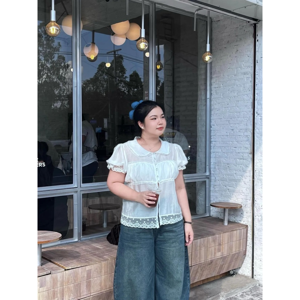 Benzbunny- รุ่น Crystal Puff (อก32-46“) สาวอวบ แต่งกระดุมเพชรชายลูกไม้ #2138 - รูปที่ 5