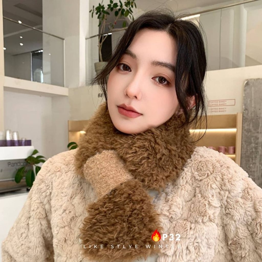 ​[P32] 🧣 ผ้าพันคอขนเฟอร์ สไตล์เกาหลี หนานุ่ม กันหนาว