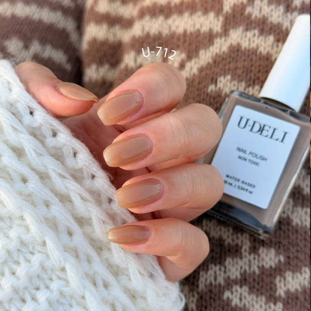 สีทาเล็บกึ่งเจล U-DELI U-712 (ไม่อบ) Vegan Nail-polish ไร้กลิ่นฉุน16ml สีไซรัป ชมพูธรรมชาติ