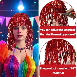 วิกผมฟอยล์ วิกปาร์ตี้ Metallic Tinsel Wig ทำจากวัสดุ PET ปรับความยาวได้ ตัดแต่งทรงได้เอง พร้อมส่ง