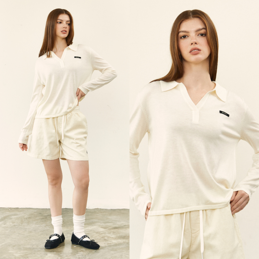 Bemingtop1087(S-2XL)-BMG Polo Longline - เสื้อแขนยาวคอปก ดีเทลคอวี ปักโลโก้ BEMING ด้านหน้า รูปที่ 6