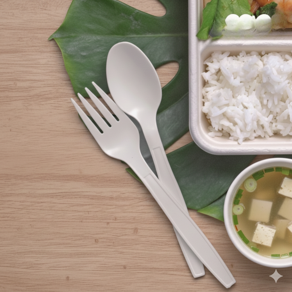 (แพ็ค) ช้อน 7 นิ้ว ช้อนไบโอ ใช้แล้วทิ้ง แบบพลาสติก ย่อยสลายได้ [20KA201]