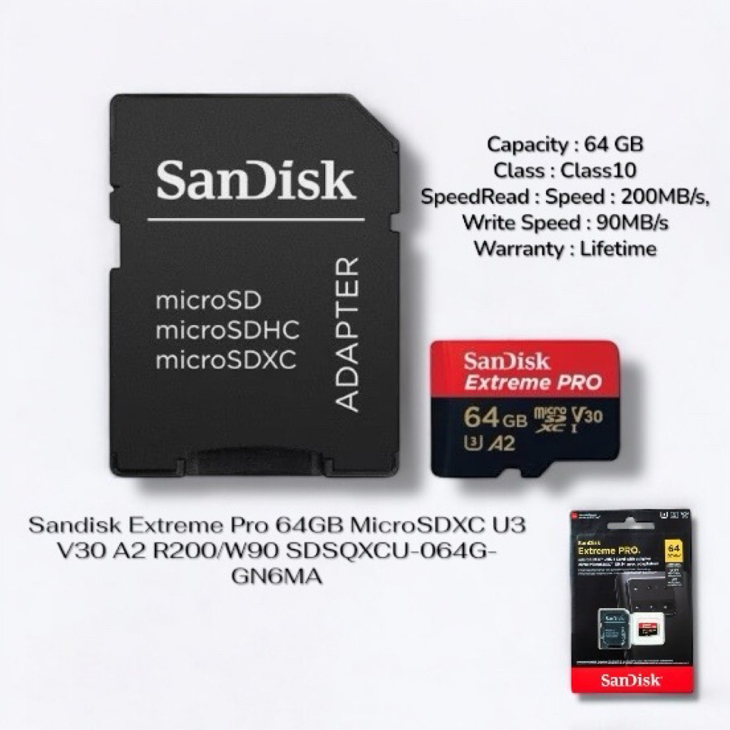 Sandisk Extreme Pro 64GB MicroSDXC U3 V30 A2 R200/W90 SDSQXCU-064G-GN6MA (ประกันศูนย์)