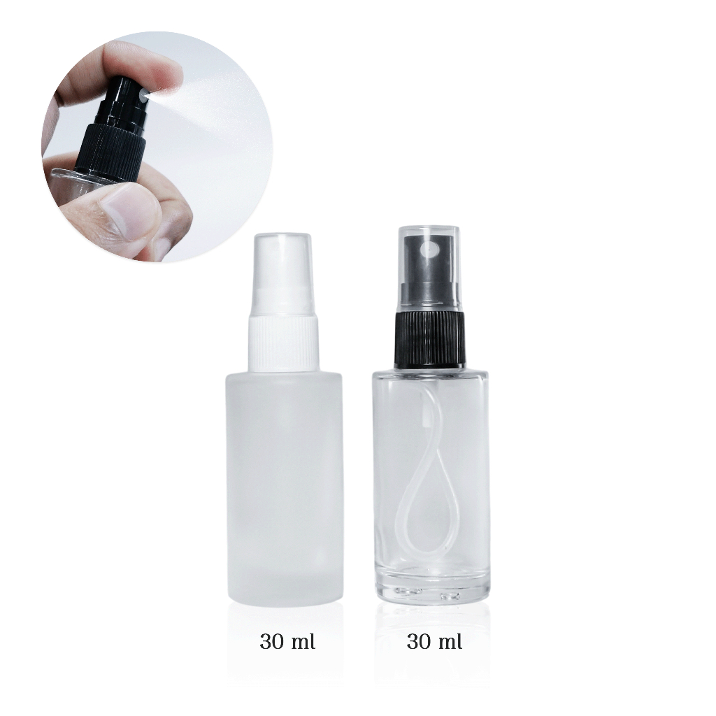 [COSS] ขวดแก้วหัวสเปรย์พลาสติก 30ml ใช้สำหรับบรรจุเซรั่ม สารสกัดของเหลวทุกชนิด แอลกอฮอลล์ พร้อมส่ง