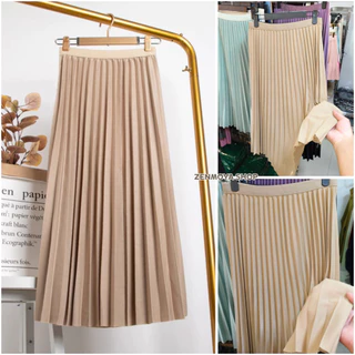 Zenmoya(526) Pleaty skirts กระโปรงยาวพลีทอัดจีบทรงสวยกระโปรงพลีทเอวสูงผ้าโปโลมันเงาเล่นแสงสวย