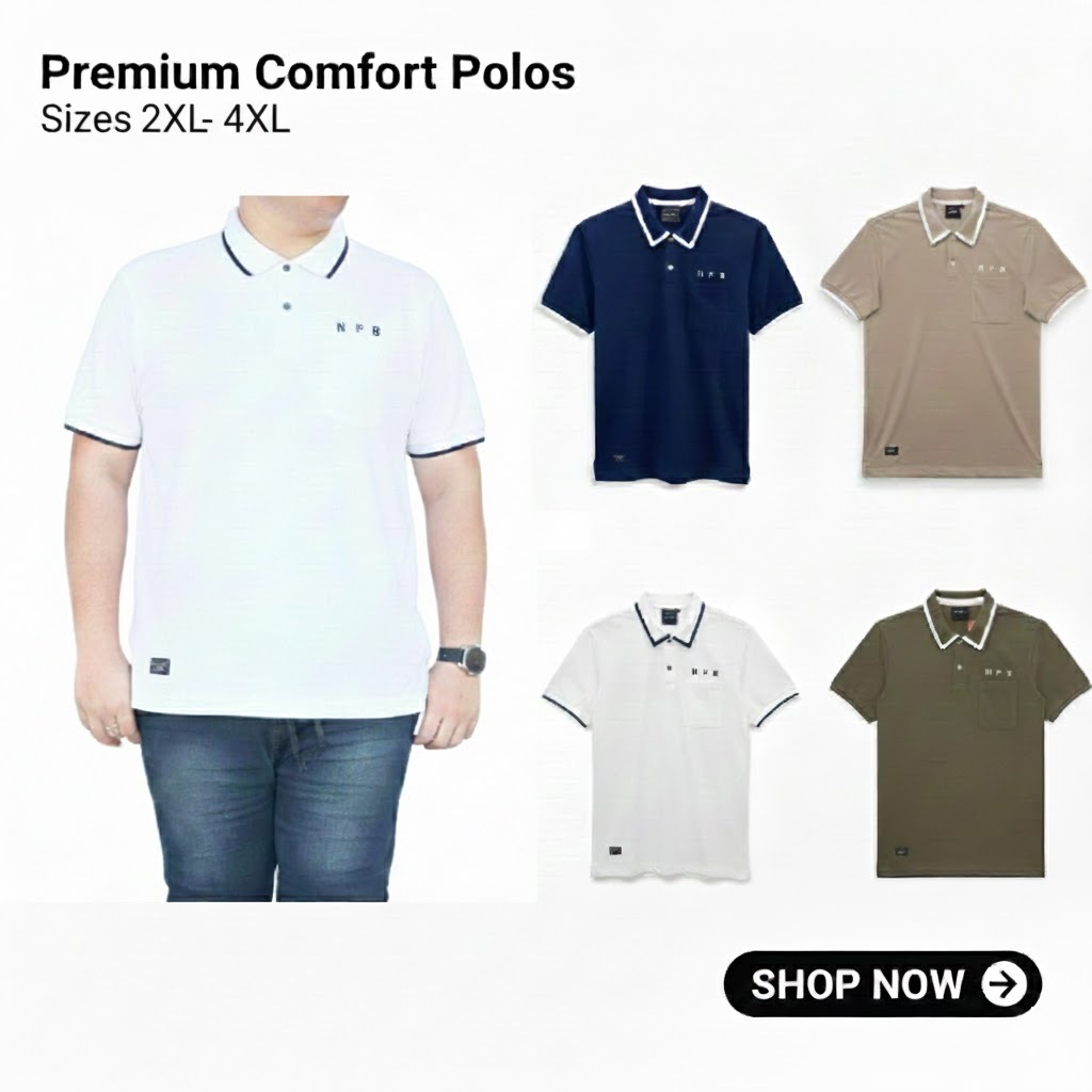 [NR68122] เสื้อโปโลชายไซส์ใหญ่ Premium Comfort Polo ผ้าเนื้อนุ่ม ทรงสวย ขนาด 2XL-4XL