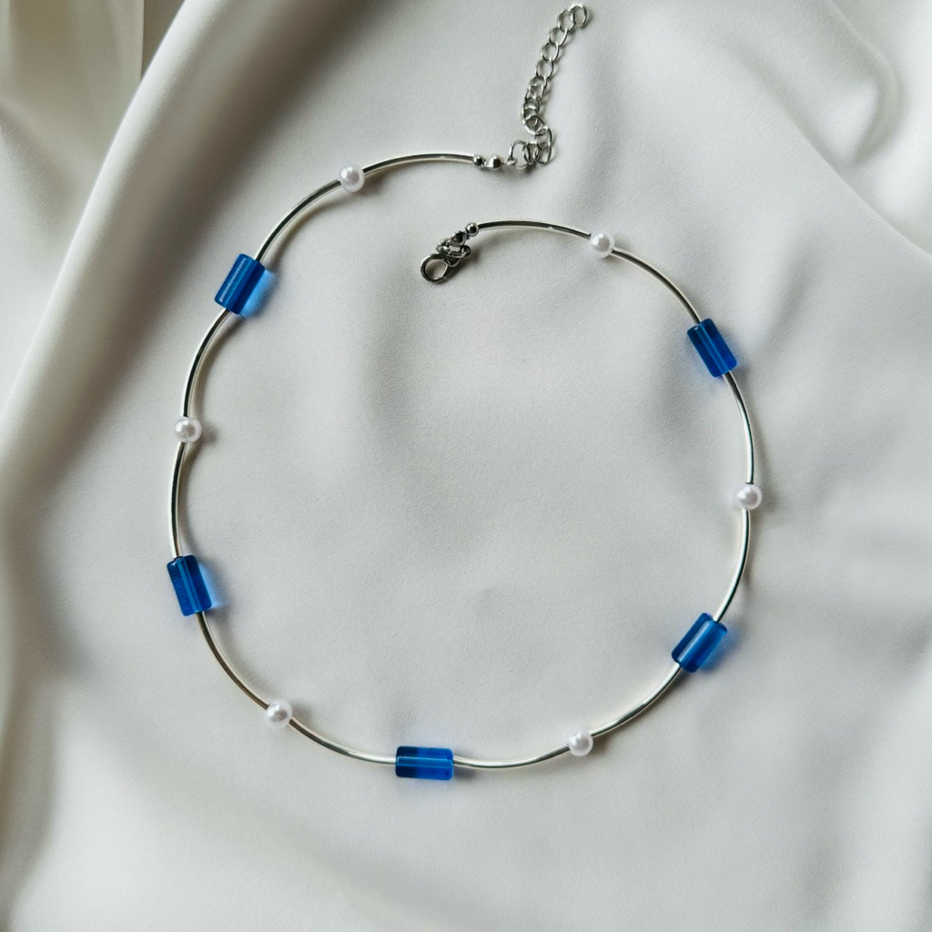 silver minimal necklace สร้อยคอมินิมอล ท่อเกลียว ท่อโค้ง ลูกปัดสแตนเลส หินแก้ว (หลายแบบ) พร้อมส่ง รูปที่ 7