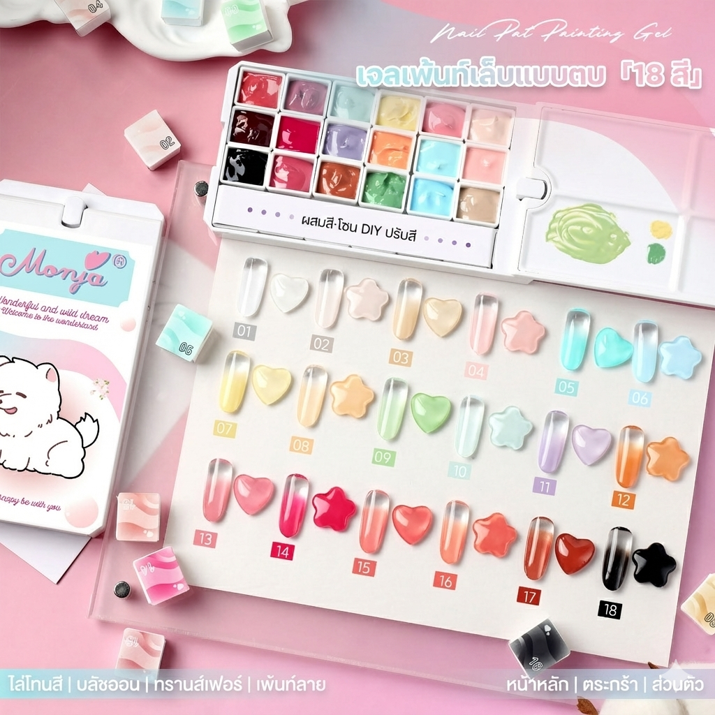 เจลเพ้นท์เล็บ สีเจลทำออมเบรย์ สีเจลไล่สี Monja 18 Colors Patting Gel