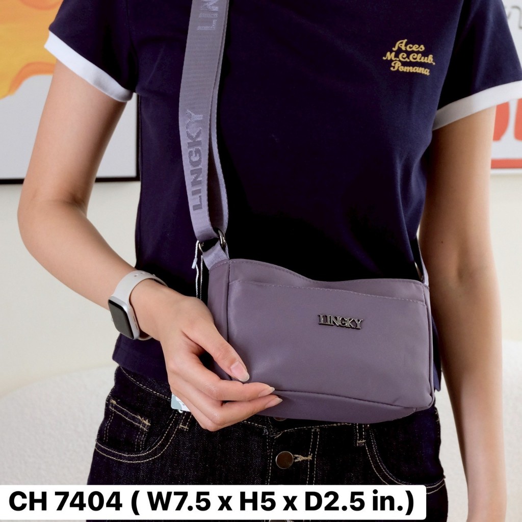 Lingky กระเป๋าสะพาย เนื้อผ้าไนล่อนอย่างดี ไซส์ 7.5" มีทั้งหมด 3 ช่องซิป ทรงเรียบหรู เหมาะในทุกโอกาส (CH-7404)