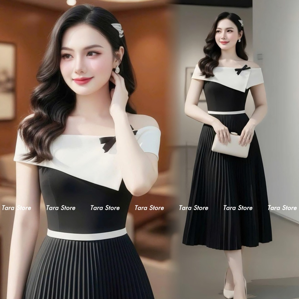 Tara Store เดรสปาดไหล่ ทรงสวย หรูหรา งานผ้าดี  #G567