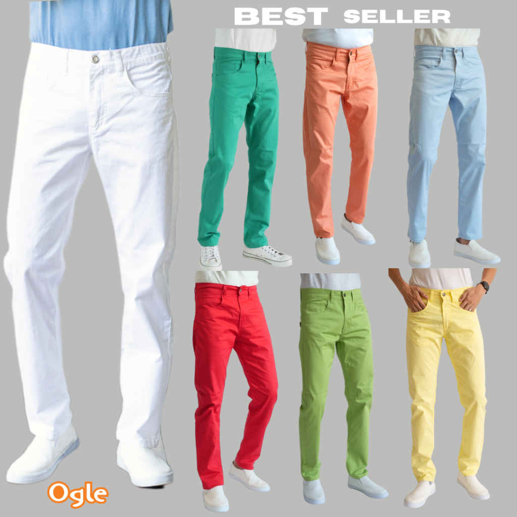 กางเกงขายาวทรงกระบอกเล็ก สีสด ผ้าคอตตอนยืดและฟอกนุ่มมาก สีไม่ตก Ogle 5092011