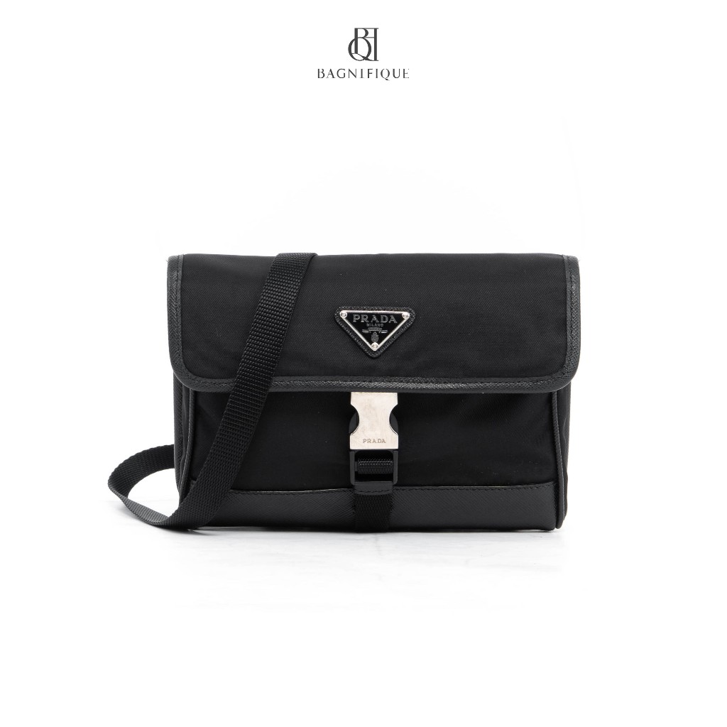 [ของแท้💯] PRADA MESSENGER 2ZH108 BLACK NYLON SHW MICROCHIP มีใบรับประกัน ตรวจสอบได้ทุกใบ ✅