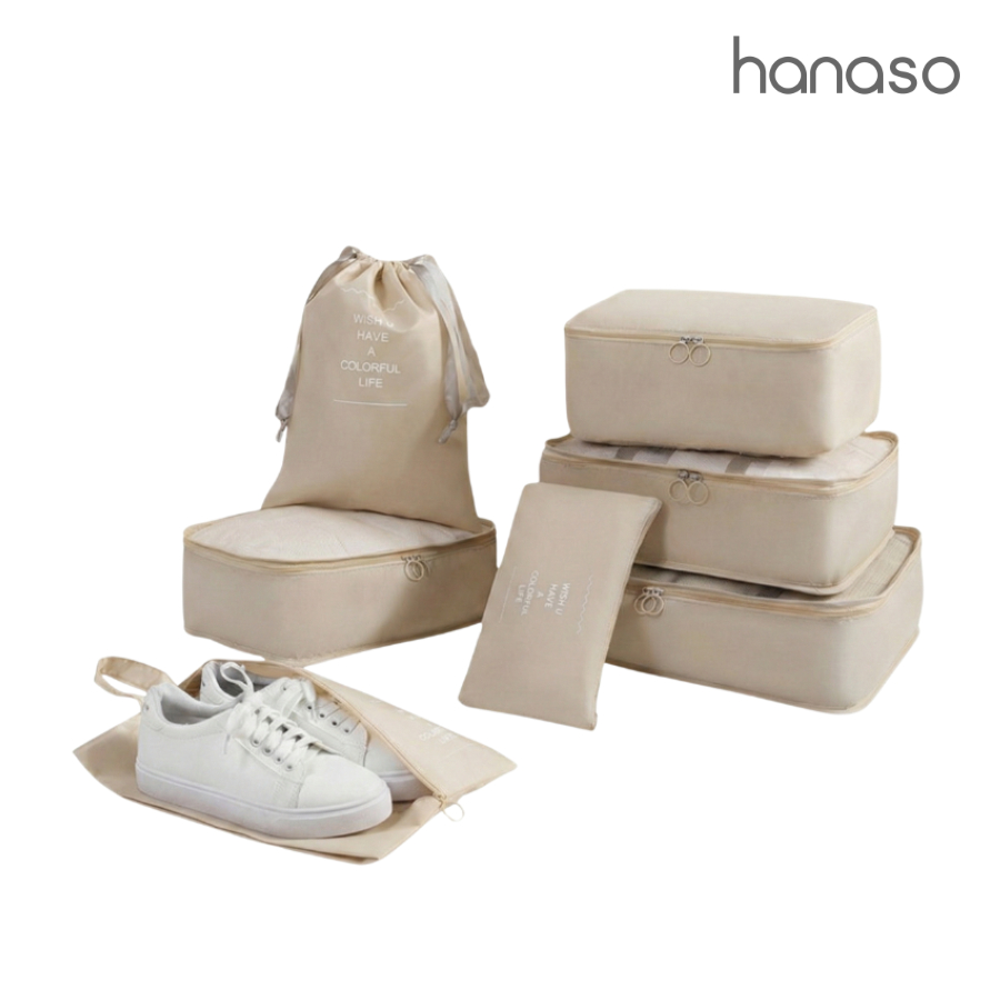 Hanaso กระเป๋าจัดระเบียบ 7 ชิ้น Organizer Bag สำหรับเดินทาง เก็บเครื่องสำอางค์ ถุงจัดระเบียบ