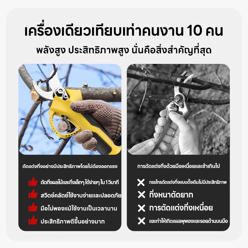 เครื่องกันขนกิ่งไม้แบบไฟฟ้า กรรไกรไฟฟ้า ใบมีด SK5 21V กรรไกรตัดแต่งกิ่งไม้ผลไม้ - รูปที่ 6