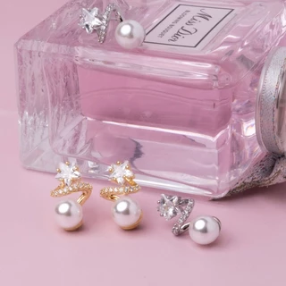 Vipalis พร้อมส่ง ต่างหูมุกคริสตัลดาว ดีไซน์เกลียว | Star Pearl Spiral Earrings | Post Pin Silver 925