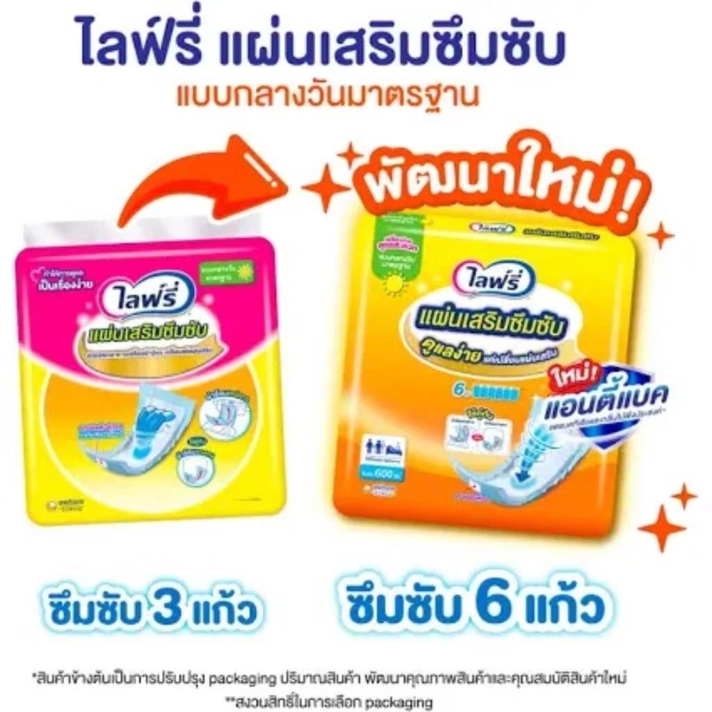 Lifree ไลฟ์รี่ คละโฉม แผ่นเสริมซึมซับ สำหรับกลางวัน ขนาดมาตรฐาน 54 ชิ้น 1แพ็ค
