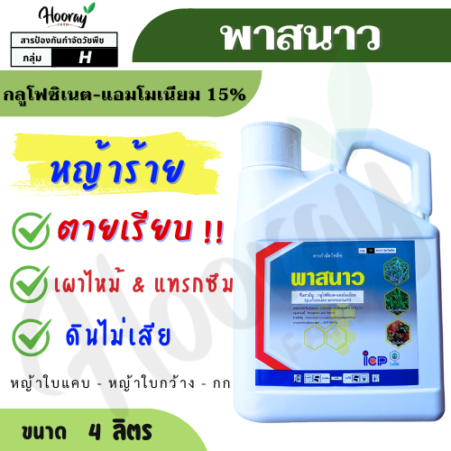พาสนาว 4 ลิตร ( กลูโฟซิเนต 15% ) (ไอซีพี ลัดดา) กำจัดวัชพืช ฆ่าหญ้า หัวคันนา ร่องมัน ปรือ ธูป