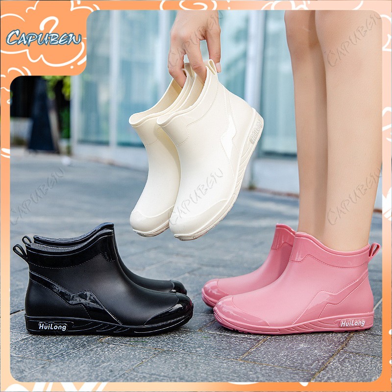 CAPUBEW รองเท้าฝนสำหรับผู้หญิง สั้นน้ำหนักเบาด้านล่างนุ่มป้องกันการลื่น รองเท้าฝนต่ำผู้ใหญ่ผู้หญิงป้องกันการลื่นค#07