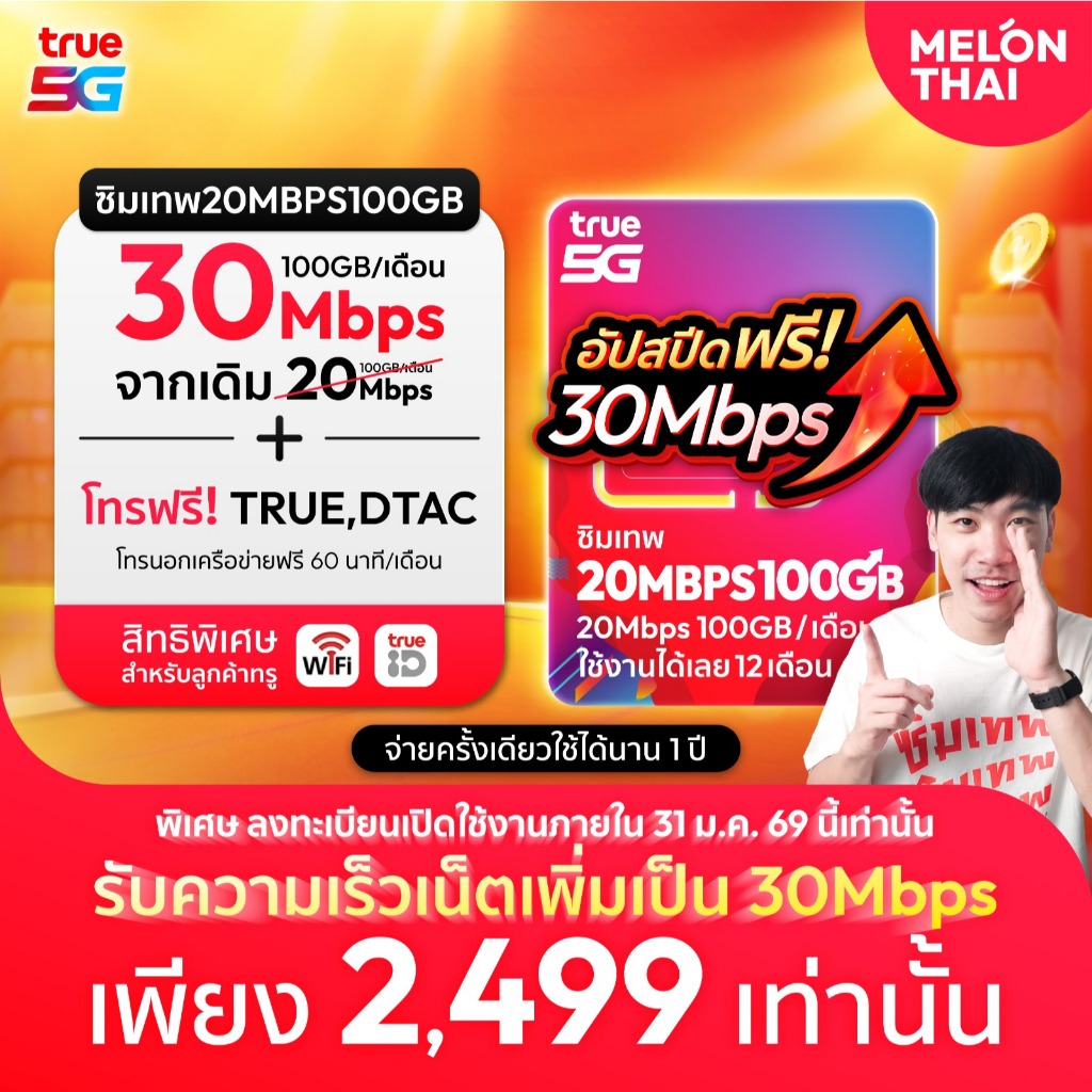 *ซื้อวันนี้ อัพสปีดทันที* 30Mbps ซิมเทพ ซิมเทพทรู ซิมเน็ตรายปี ความเร็ว 20MBPS 1