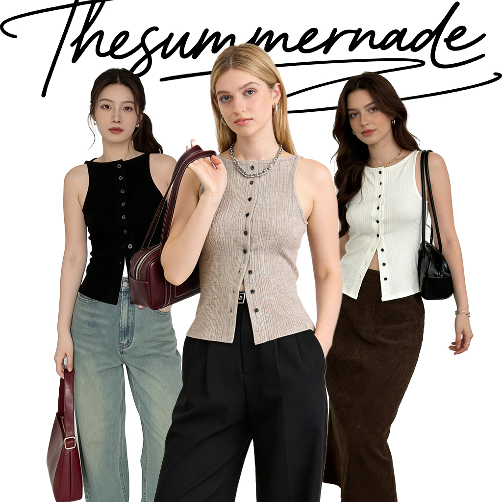 Thesummernade Mona tank top เสื้อแขนกุดคอปาด ทรง ทรงสวย ใส่เข้ารูปกระชับสัดส่วน เนื้อผ้าหนาและยืดใส่สบาย