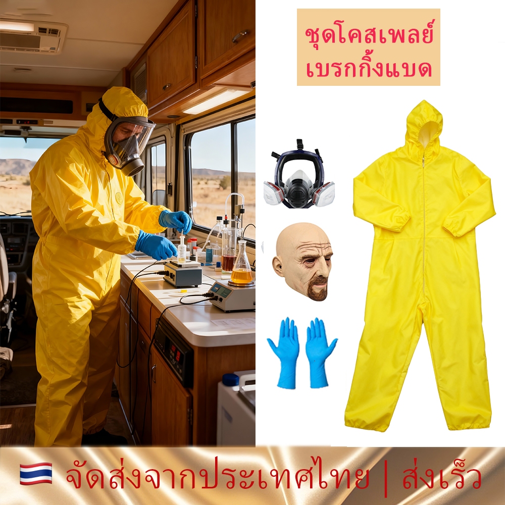 ชุดคอสเพลย์ Breaking Bad Cosplay สำหรับผู้ชาย ชุดป้องกันสารเคมีพร้อมหน้ากาก งานฮาโลวีน ชุดคอสเพลย์ผู้ชาย ชุดแฟนซีผู้ใหญ่