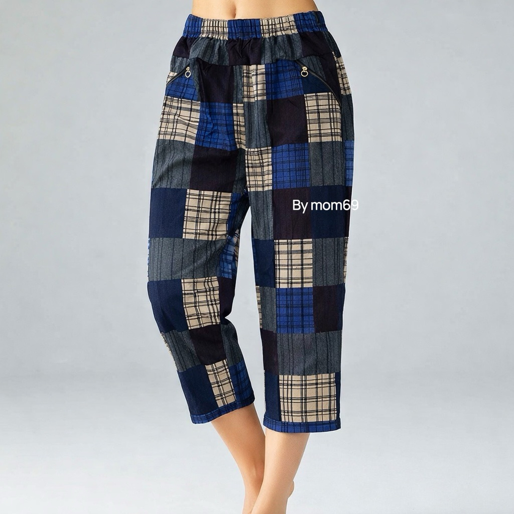 กางเกงผู้ใหญ่ลายแฟชั่น กางเกงขายาว7ส่วน เอวยางยืดได้เยอะ,กระเป๋ามีซิปรูด