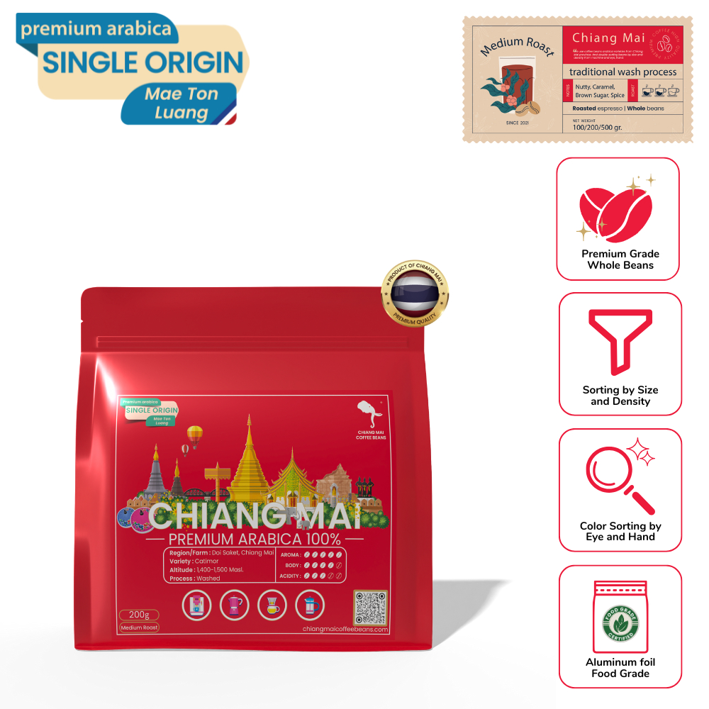 Chiang Mai Coffee Beans : Mae Ton Luang : Medium Roast (เชียงใหม่ คอฟฟี่ บีนส์ : แม่ตอนหลวง : คั่วกล