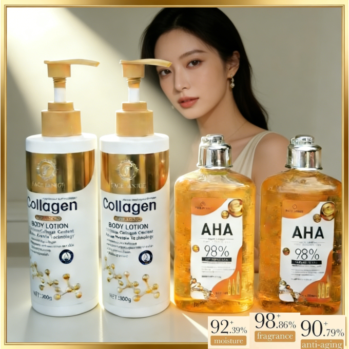 เซรั่มและโลชั่นผิวกาย AHA และคอลลาเจน ผิวกระจ่างใส ชุ่มชื้นยาวนาน AAAAA+