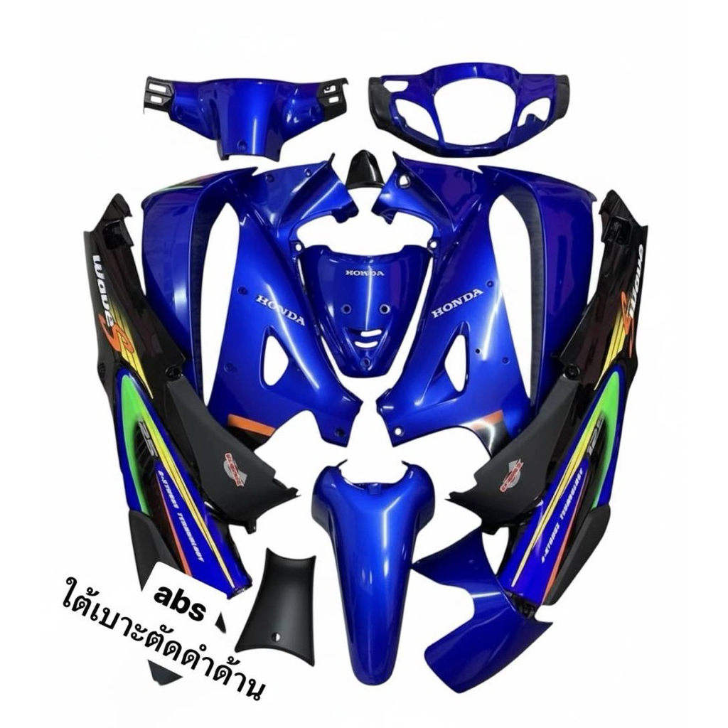 ชุดสี เวฟ125s ไมล์ดิจิตอล รุ่นดิสเบรคกุญแจกลม สีน้ำเงินท้ายดำ ใต้เบาะตัดดำด้านแบบแท้ พร้อมติดสติ๊กเกอร์ วัสดุabsแบบหนา