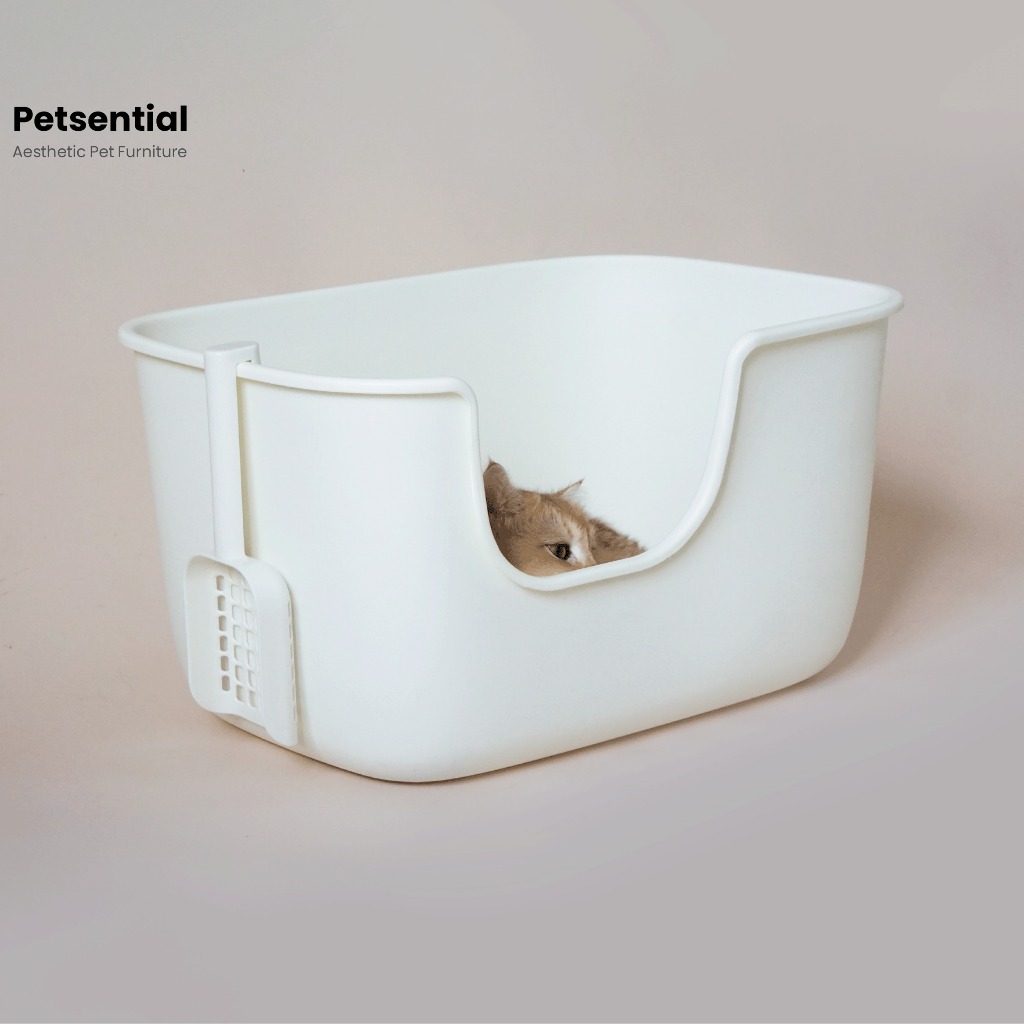 Petsential ห้องน้ำแมว กระบะทรายแมวขอบสูง มินิมอล ขนาด 57x40x31 ซม. พร้อมที่ตักทราย