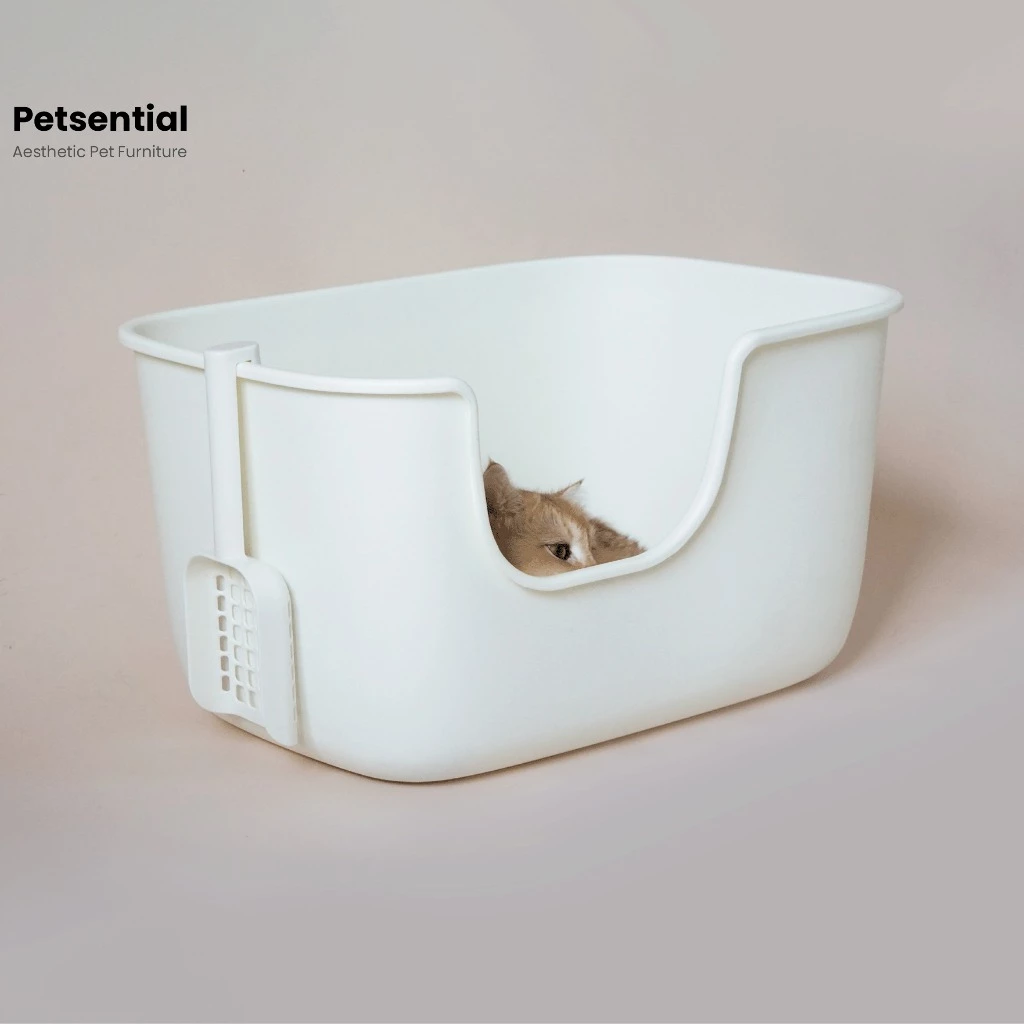 Petsential ห้องน้ำแมว กระบะทรายแมวขอบสูง มินิมอล ขนาด 57x40x31 ซม. พร้อมที่ตักทราย