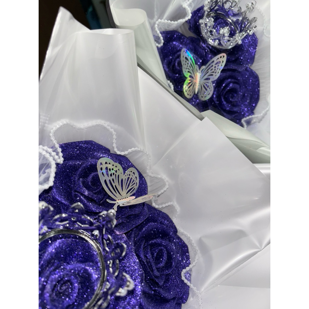 (พรีอแร์เดอร์ 7 วัน) กุหลาบกลิตเตอร์สีม่วงเข้ม3ดอก