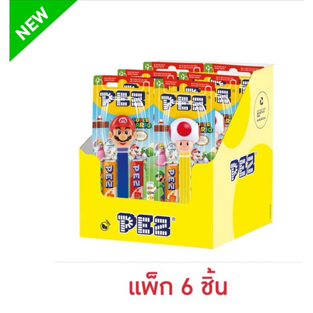 [รอ1วันน้า] [แพ็ค 6 ชิ้น] เพซ ลูกอมรสสตรอเบอร์รี่และส้ม คละแบบ 17 กรัม Pez Mario land