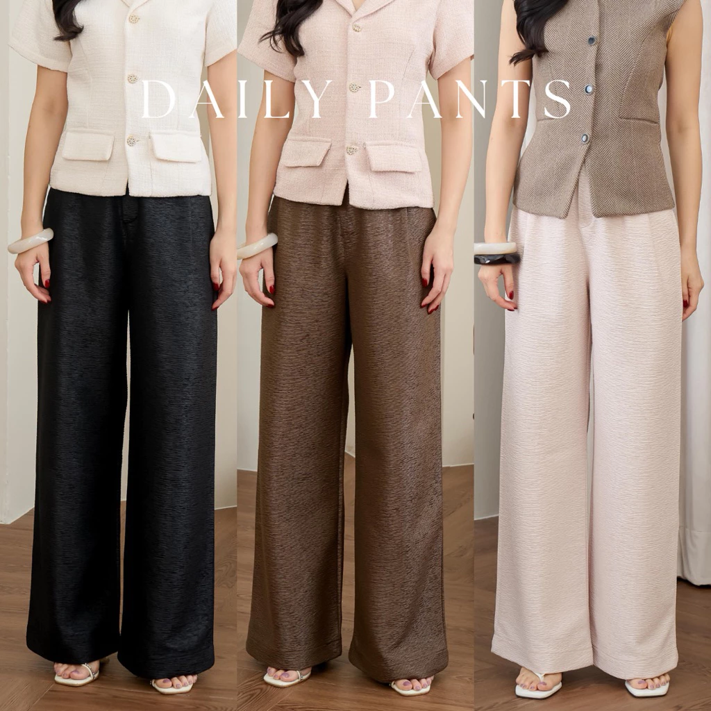 DAILY PANTS กางเกงขายาวเอวสูงดีเทลซิบหน้ากระดุมหน้า ผ้าลายยับพิเศษ นั่งทำงานทั้งวันก็ไม่ยับ ไม่ย้วย