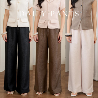 DAILY PANTS กางเกงขายาวเอวสูงดีเทลซิบหน้ากระดุมหน้า ผ้าลายยั…