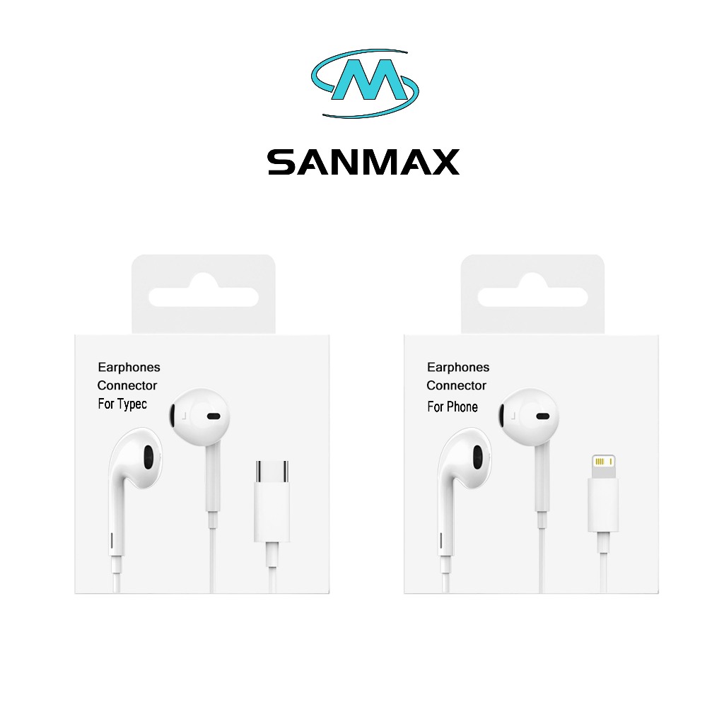 sm sanmax หูฟัง Earphone Typec ฟซสายฟ้า ไมโครโฟนในตัว HiFi เสียงดี สำหรับ 7 8 x xr xs se 11 12 13 14