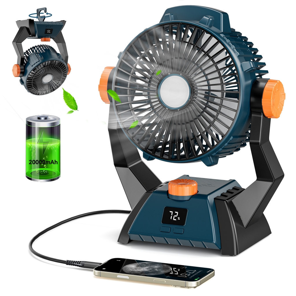 FlashFish Fan ชาร์จใหม่ได้ Portable Desk Fan ปรับแรงลมได้ มีไฟ LED Camping Fan