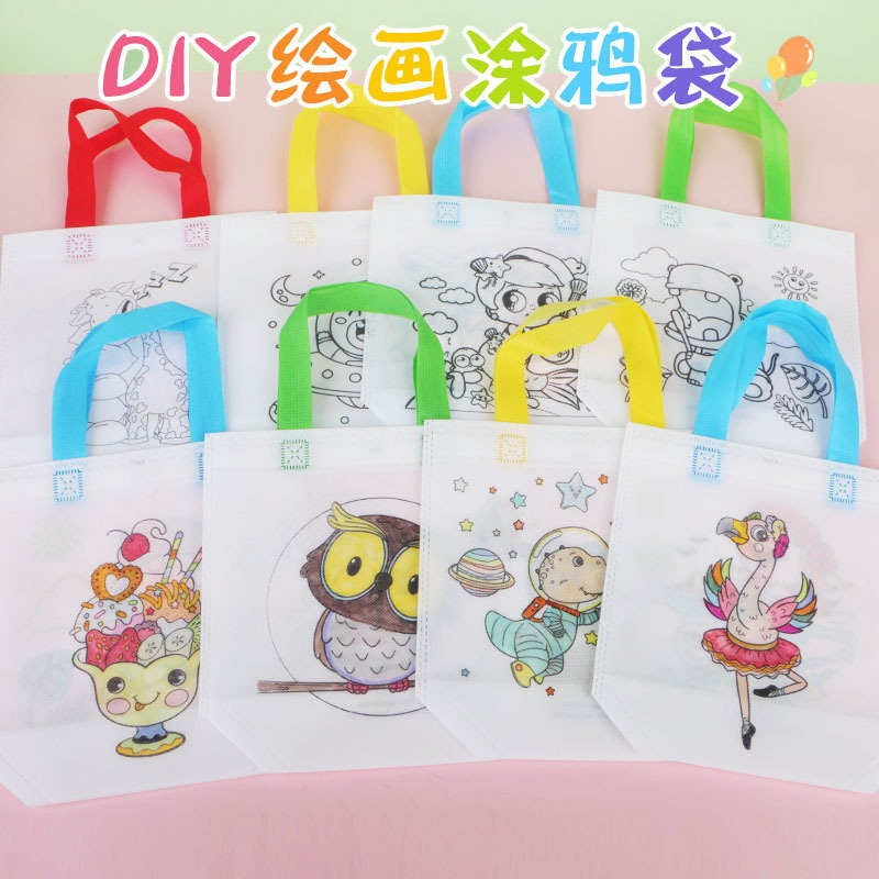 A1117ถุงหิ้วเด็กDIYการ์ตูนคริสต์มาสกราฟฟิตี ระบายสีถุงวาดรูป ถุงของขวัญกิจกรรมคริสต์มาส