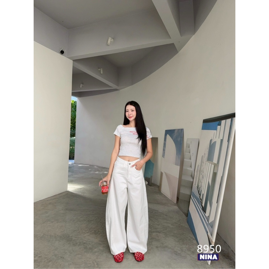 🌈𝑵𝒊𝒏𝒂.𝒋𝒆𝒂𝒏𝒔 #8950 กางเกงยีนส์ทรง บาร์เรล ผ้าไม่ยืด ทรงสวย เอวสูง ผ้าฟอกสีสวย - รูปที่ 4