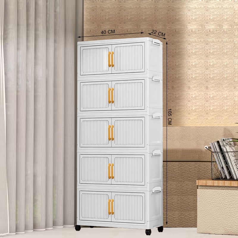 กว้าง40CM 5ชั้นตู้เก็บของพับได้ ตู้อเนกประสงค์ ตู้วางของมีหลายชั้น สไตล์โมเดิร์น ล้อหมุน360° หูล็อคด้านข้าง