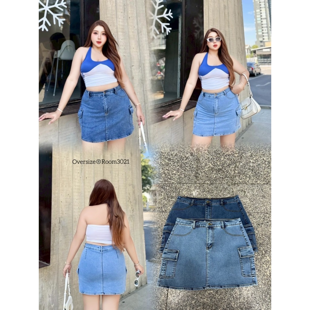 กระโปรงกางเกงสั้น ทรงคาร์โก้ Y2K กระเป๋าเยอะ แนวแคมป์ งานฟอกสีสวย เสื้อผ้าสาวอวบอ้วน พลัสไซส์ ไซส์ให