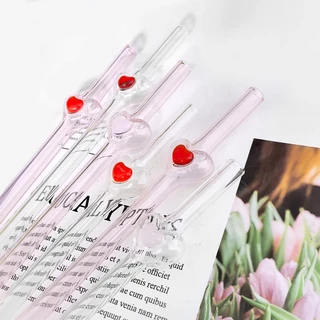 หลอดแก้วดูดน้ำ หลอดแก้วหัวใจ หลอดแก้วเป็นมิตรกับสิ่งแวดล้อม 8 x 200 มม. ทนความร้อน Anti-Scalding [ST02]