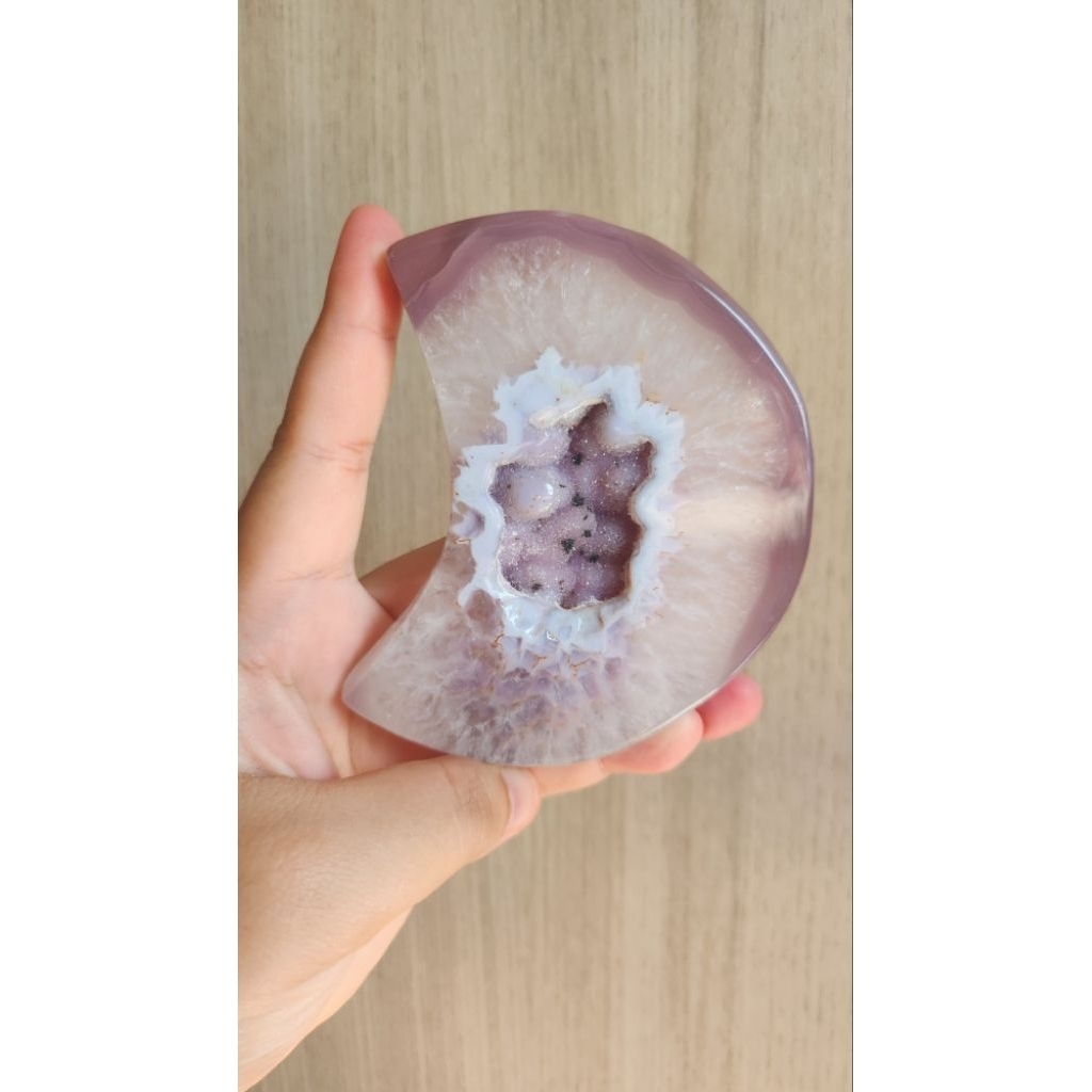 อาเกตพระจันทร์ - Agate Moon with Druzy Quartz