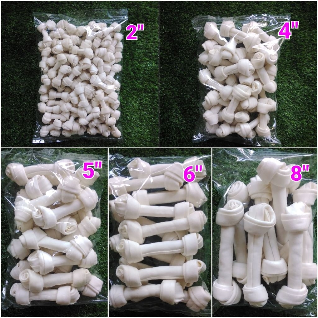 กระดูกผูกสีขาว กระดูกผูกขาว กระดูกหนัง ขนมสุนัข เกรดA 2″4″5″6″8″ น้ำหนัก1kg